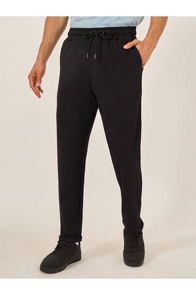 Styli Slim Fit Pique Knit Pants with Turn-Up Hem