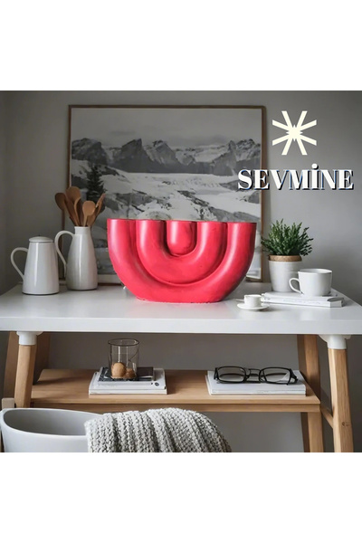 SEVMİNE Modern Design 5-Piece Concrete Candle Holder - Stylish Design Decorative Candle Holder (17X9.5X4 cm) - Blood Red