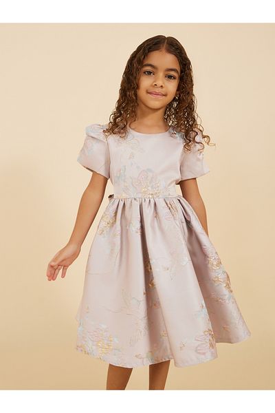 Styli Puff Sleeve Round Neck Pleated Dress