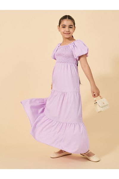 Styli Smocked Detail Puff Sleeve Dress