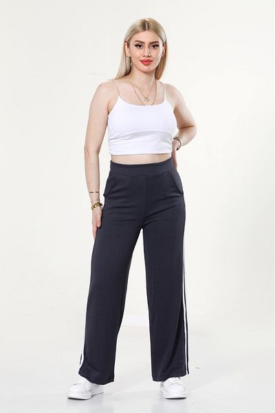 NEWCO Pantaloni de sport casual pentru femei, cu dungi laterale, cu picioare largi