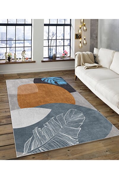 Dijidekor Shine M(155) Gray Fringeless Non-Slip Based Digital Printed Decorat...