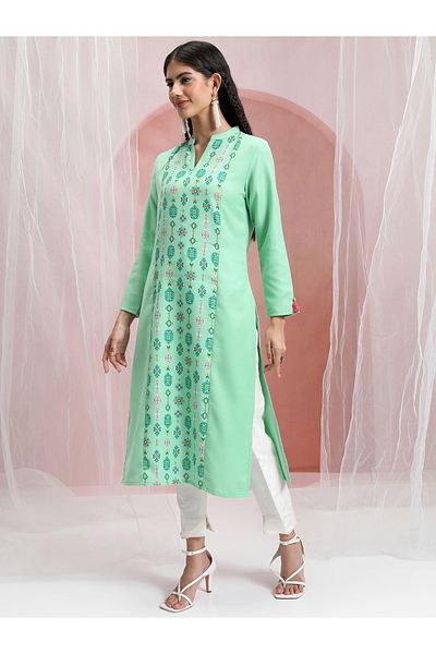 Vishudh By Styli Women Green Printed Straight Kurta