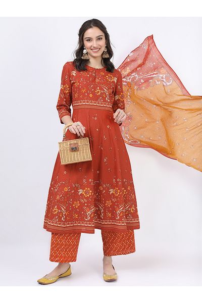 Vishudh By Styli Women Multi Colored Cotton Kurta Set with Dupatta