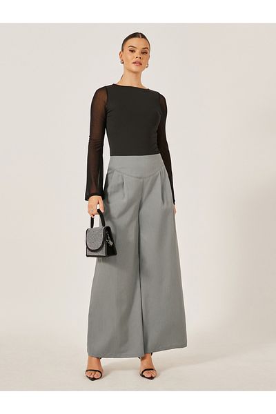 Styli Pleated Grey Wide Leg Pants