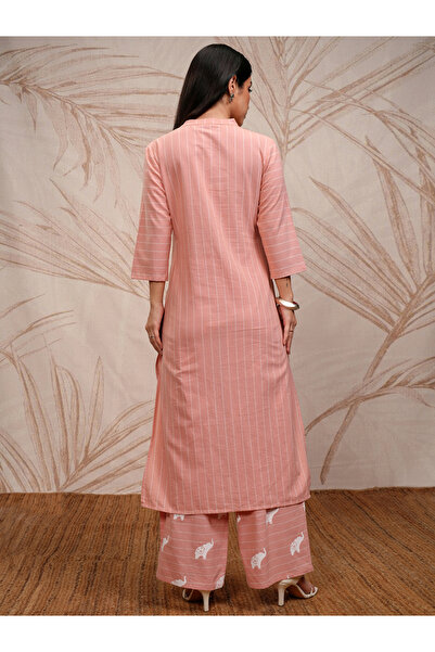 Vishudh By Styli Pink Cotton Printed Kurta Set with Palazzo