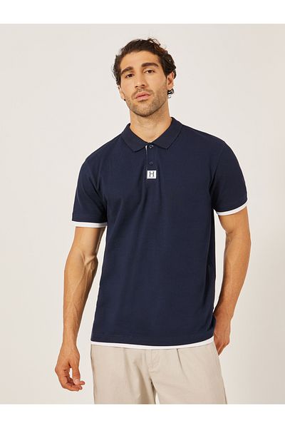 Styli Minimal Print Relaxed Fit Polo T-Shirt with Contrast Placket