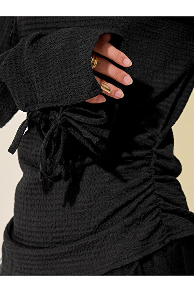 Take Two By Styli Texture Round Neck Tie Detail Knit Top