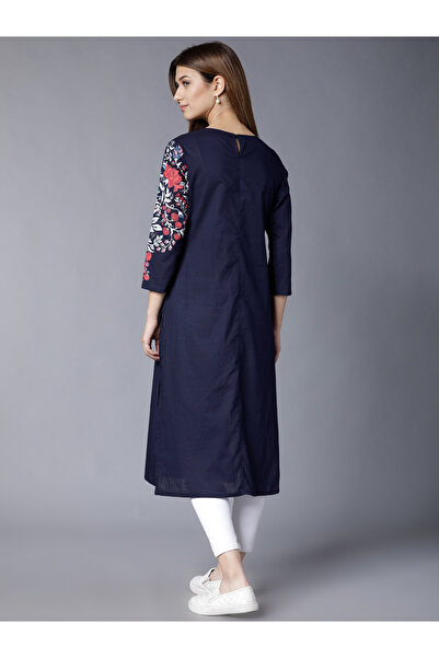 Vishudh By Styli Women Navy Printed Straight Kurta