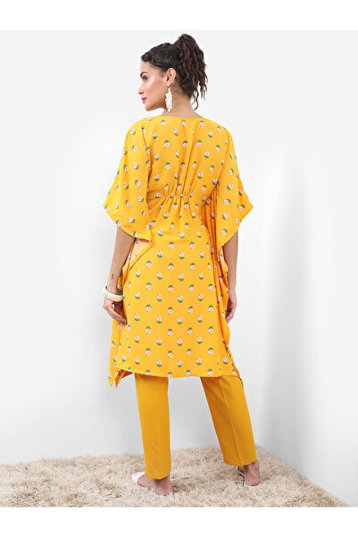 Vishudh By Styli Yellow Floral Printed Kaftan Set with Trouser
