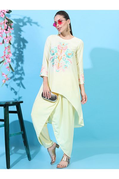 Vishudh By Styli Women Embroidered High-Low Kurta with Dhoti Pants
