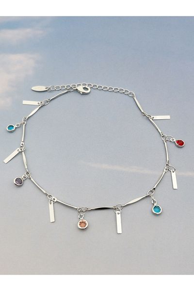 Siya Silver Mixed Color Plate Special Series Anklet