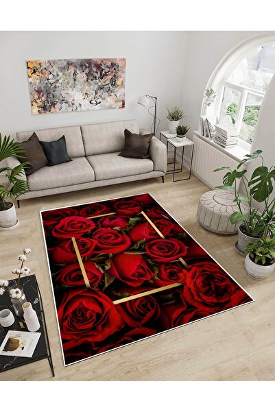 Dijidekor Shine M(72) Red Fringeless Non-Slip Based Digital Printed Decorativ...