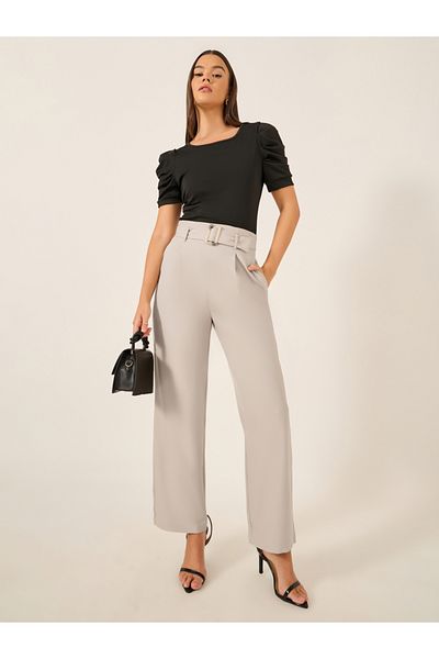 Styli High Rise Tapered Fit Belted Pants