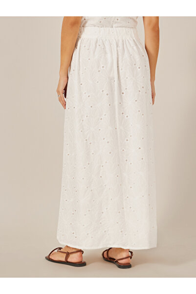 Styli Schiffli A-Line Maxi Skirt with Slit Detail