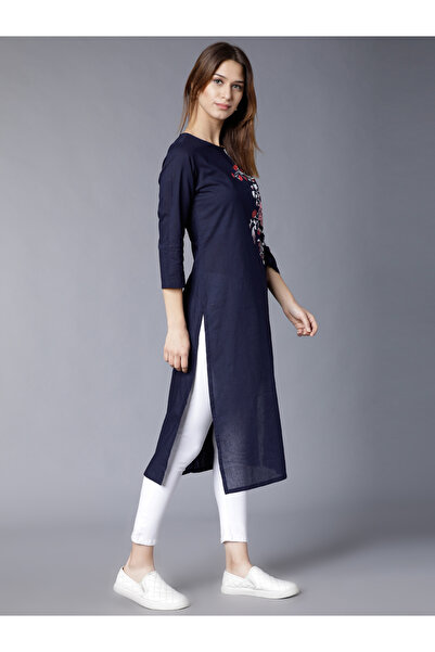 Vishudh By Styli Women Navy Printed Straight Kurta