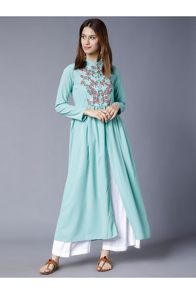Vishudh By Styli Women Blue Floral Embroidered Anarkali Kurta