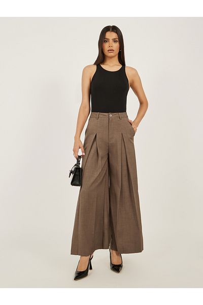 Styli Brown High Rise Wide Leg Pants