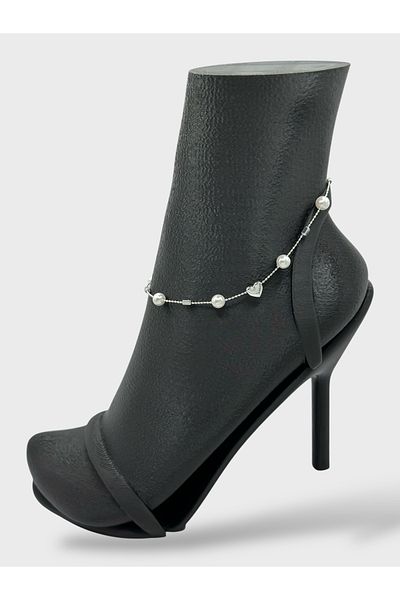 Arnes Jewelry Heart Anklet with Steel Pearls