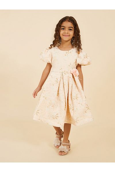 Styli Jacquard Round Neck Puff Sleeve Dress
