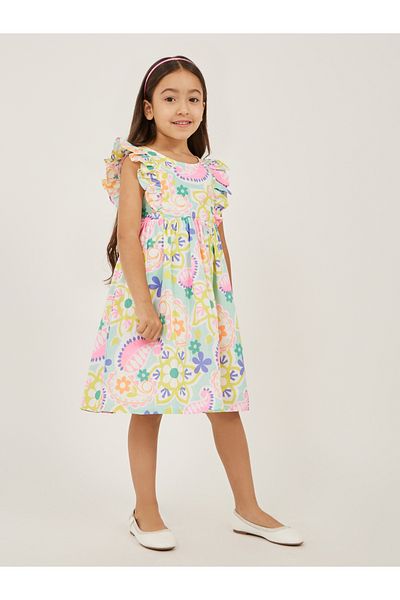 Styli All-Over Print Ruffled Trim A-Line Dress