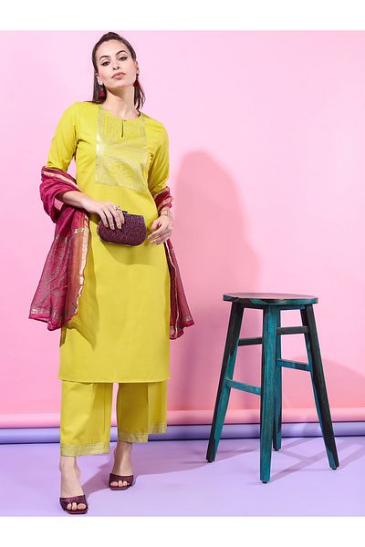 Vishudh By Styli Women Lime Green Printed Kurta Set