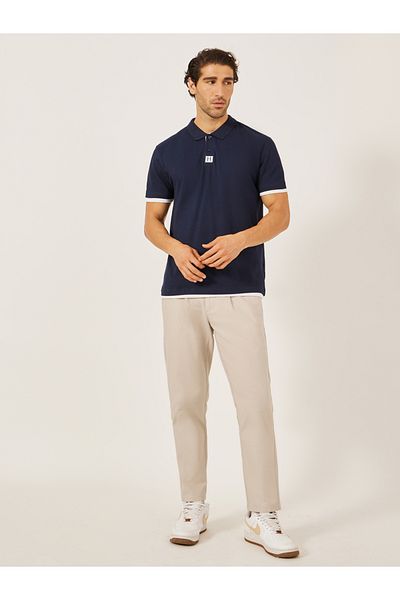 Styli Minimal Print Relaxed Fit Polo T-Shirt with Contrast Placket