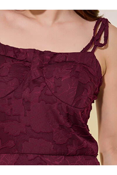 Take Two By Styli Jacquard Square Neck Strappy A-Line Midi Dress