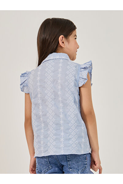 Styli Schiffli Frill Sleeve Shirt with Tie Up Detail