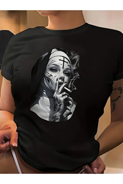 l'eivor Дамска памучна тениска с щампа на монахиня
