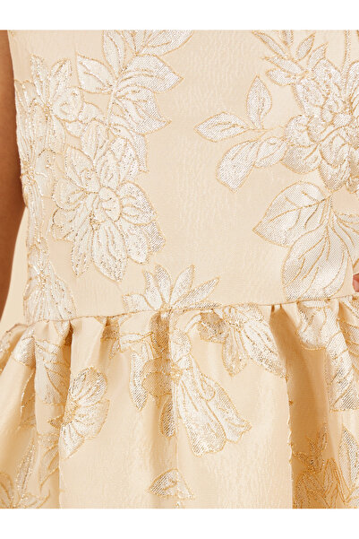 Styli Floral Jacquard Sleeveless A-Line Dress with Bow Detail