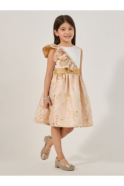 Styli Sleeveless Jacquard Ruffle Detail Dress