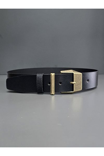 Kemerix 100% Genuine Leather Antique Coated Buckle Black 4.2 cm Jeans Belt