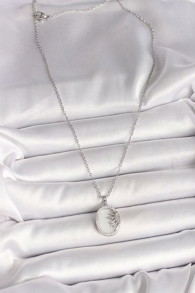 Clariss 316L Steel Silver Color Chain White Enamel Sunset Model Zircon Stone Detailed Women's Necklace