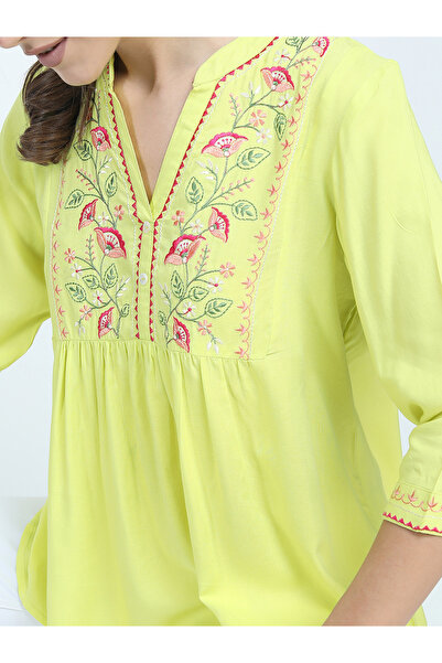 Vishudh By Styli Women Yellow Embroidered Floral Top