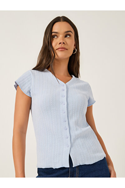 Styli تي شيرت ملائم بأكمام طويلة وأزرار