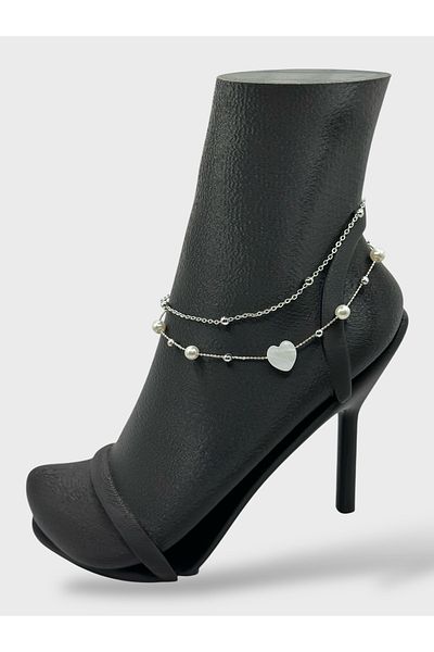 Arnes Jewelry Steel Zircon Stone Heart Pearl Anklet