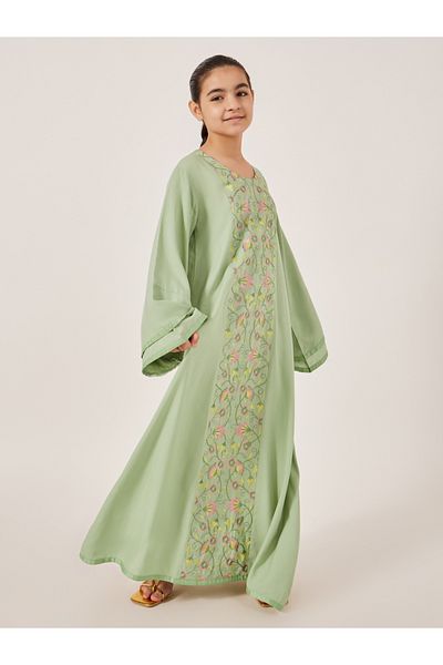 Styli Embroidered Bell Sleeves Maxi Dress
