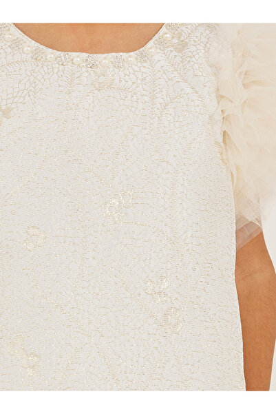 Styli Embellished Round Neck Dress with Ruffle Trim