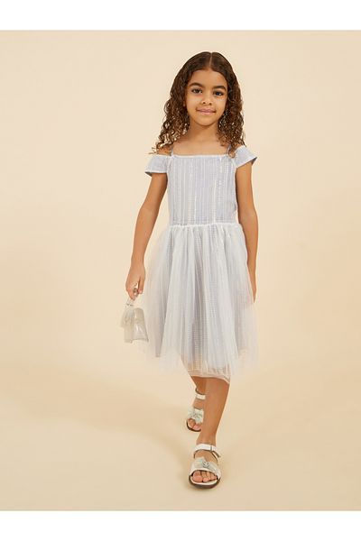 Styli Embellished Sequins Mesh Gathered Detail Dress