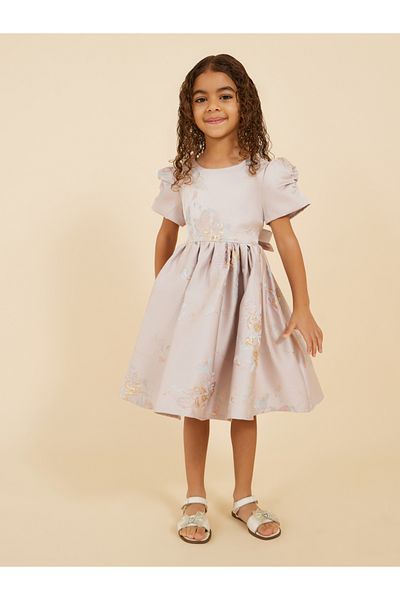 Styli Puff Sleeve Round Neck Pleated Dress