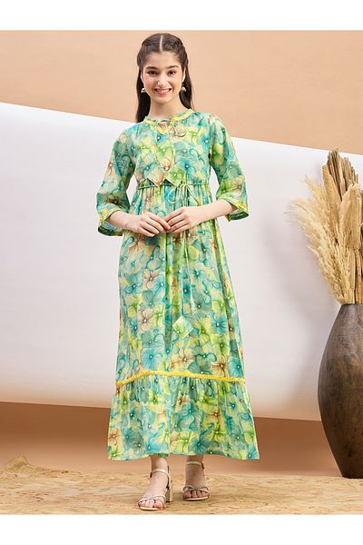 Stylo Bug By Styli Floral Print Tie-Up Neck A-Line Maxi Dress
