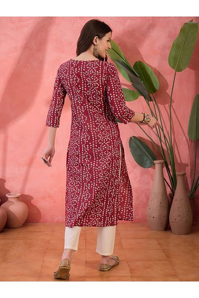 Sanskrutihomes By Styli Red Pure Cotton Floral Printed Kurta for Women