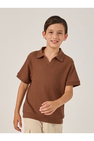 Styli Textured Polo Neck T-Shirt