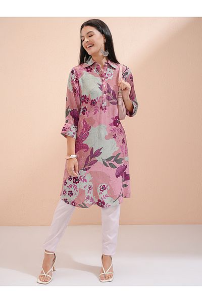 Vishudh By Styli Women Purple Floral Printed Viscose Kurta