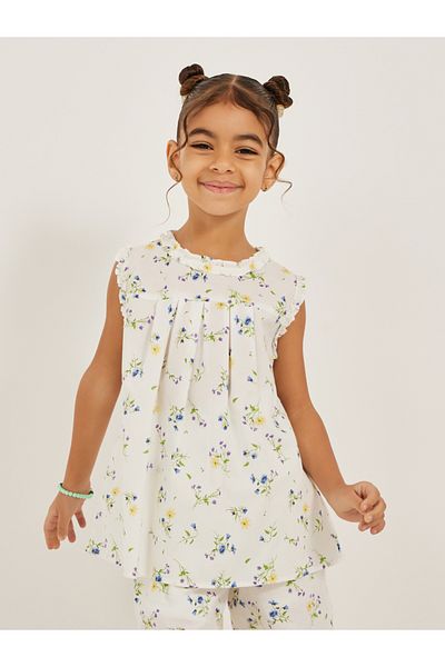 Styli Floral Printed Sleeveless Pleated Top