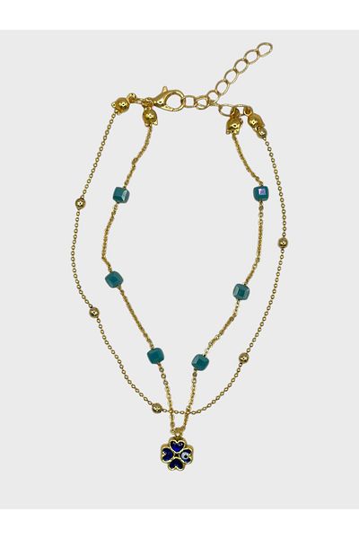 Arnes Jewelry Steel Evil Eye Beaded Clover Dorical Anklet