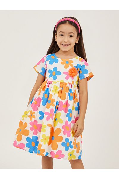 Styli Floral Print Short Sleeve A-Line Dress