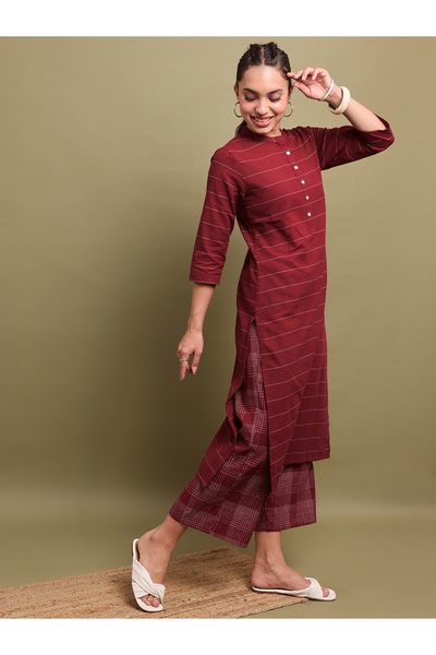 Vishudh By Styli Horizontal Striped Thread Work Kurta