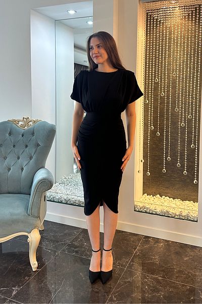 Sorridi Asymmetrical Midi Dress with Bat Sleeve Waist